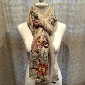RiscaWin Large Soft Floral Embroidered Scarf Shawl Wrap 36” x 70”